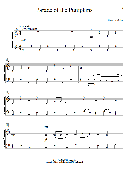 Carolyn Miller Parade Of The Pumpkins sheet music notes and chords arranged for Educational Piano