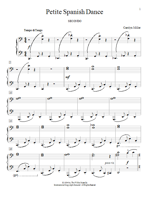 Carolyn Miller Petite Spanish Dance sheet music notes and chords arranged for Piano Duet