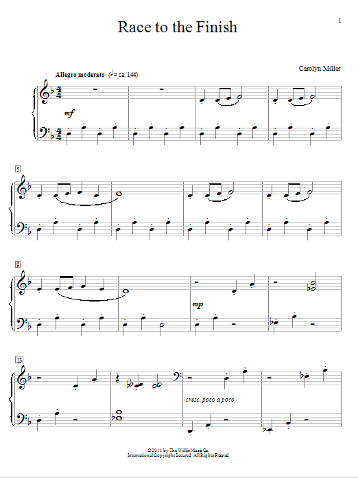 Carolyn Miller Race To The Finish sheet music notes and chords arranged for Educational Piano