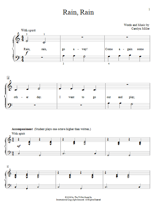 Carolyn Miller Rain, Rain sheet music notes and chords arranged for Piano Duet