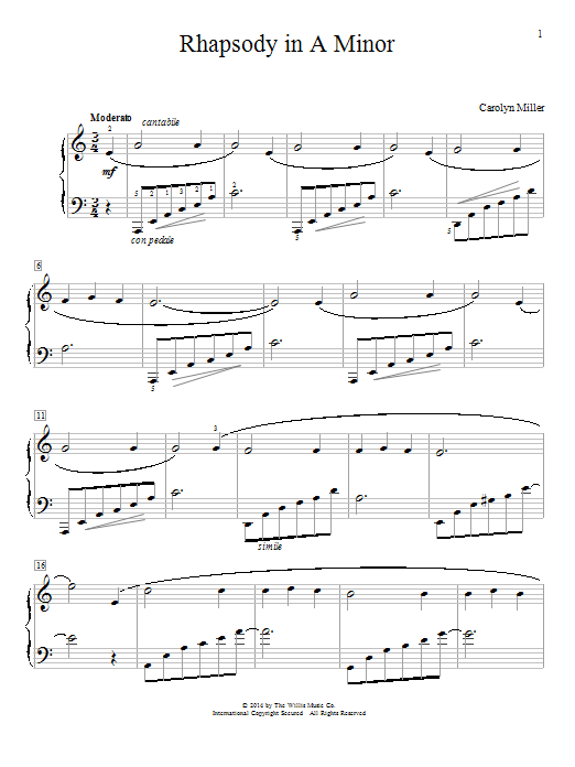Carolyn Miller Rhapsody In A Minor sheet music notes and chords arranged for Educational Piano