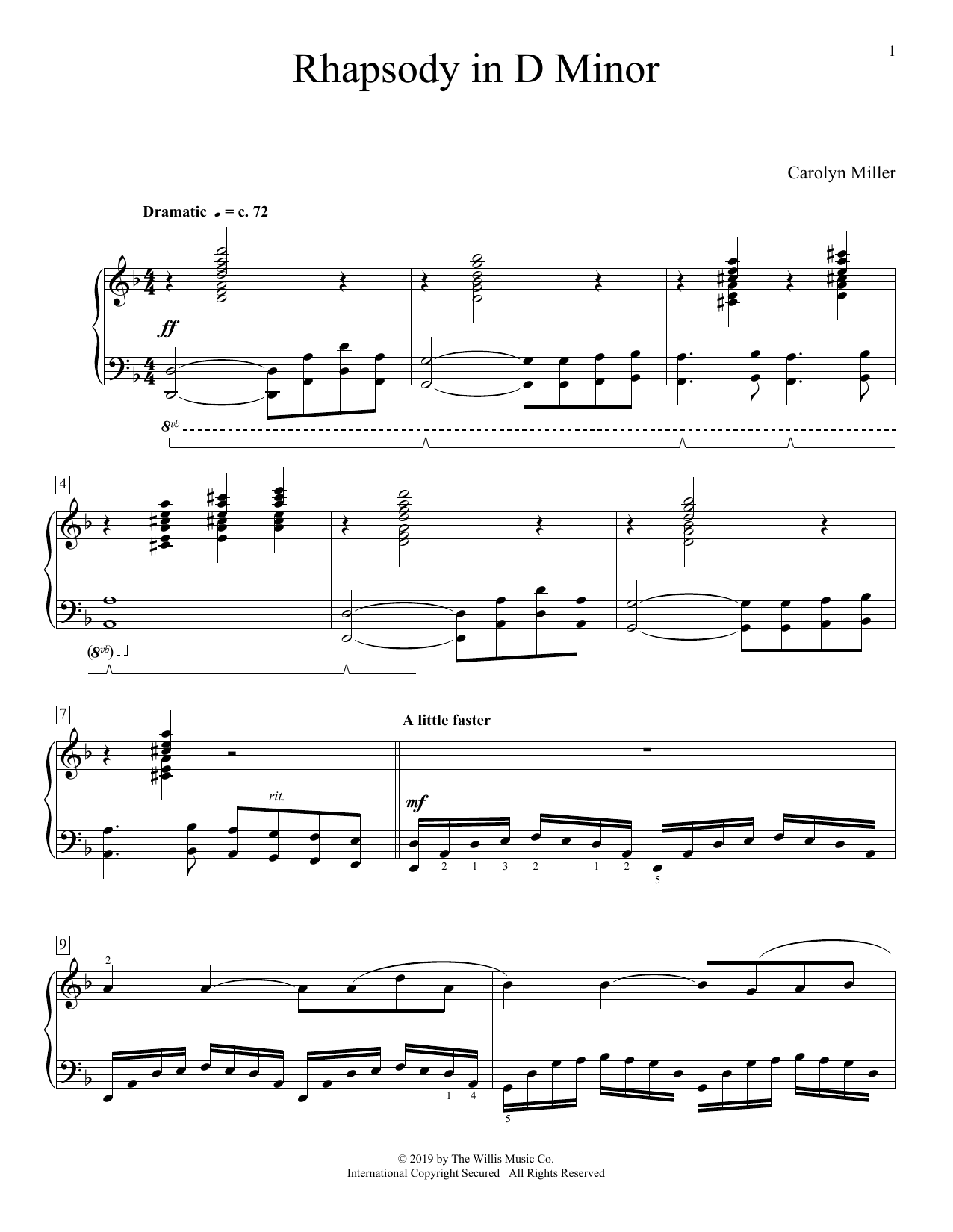Carolyn Miller Rhapsody In D Minor sheet music notes and chords arranged for Educational Piano