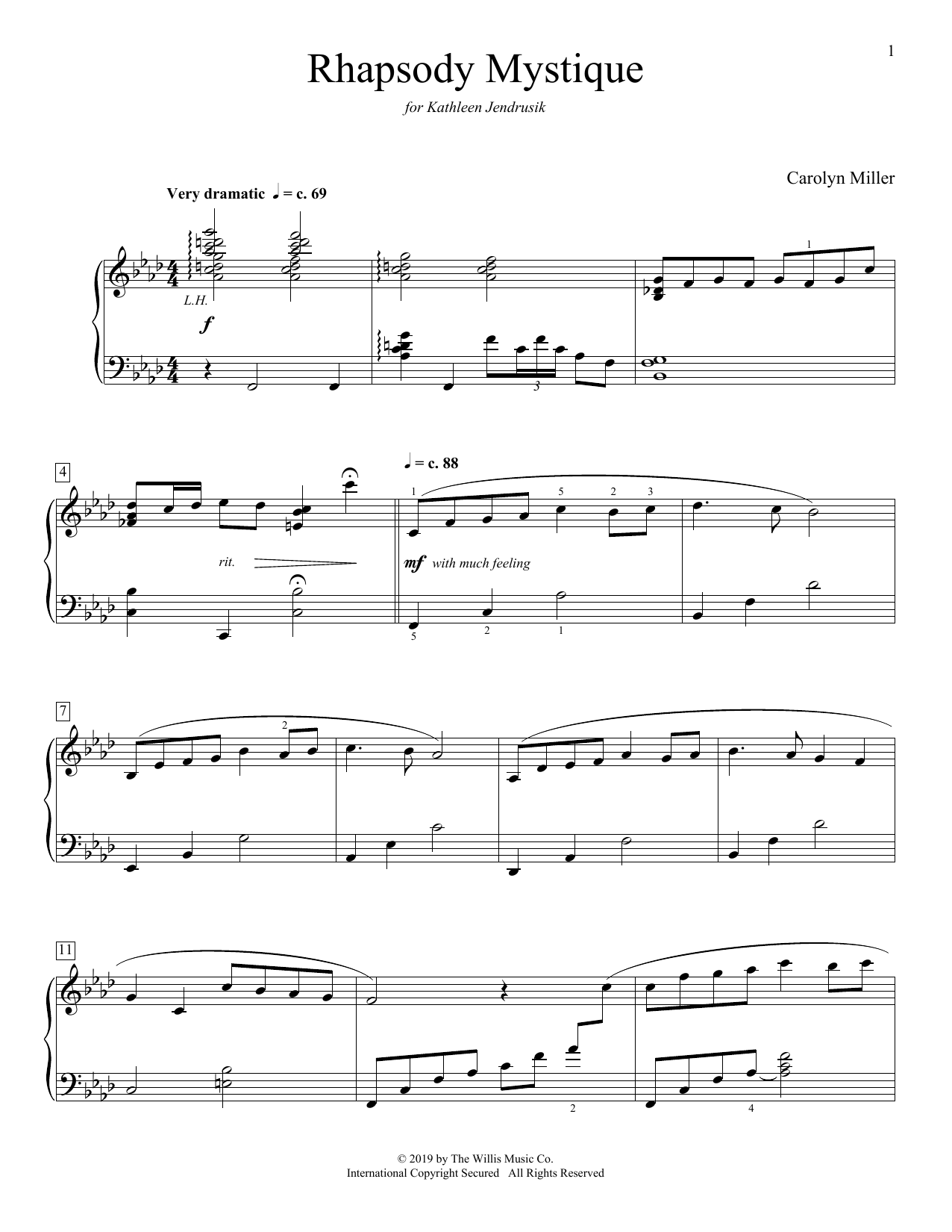 Carolyn Miller Rhapsody Mystique sheet music notes and chords arranged for Educational Piano