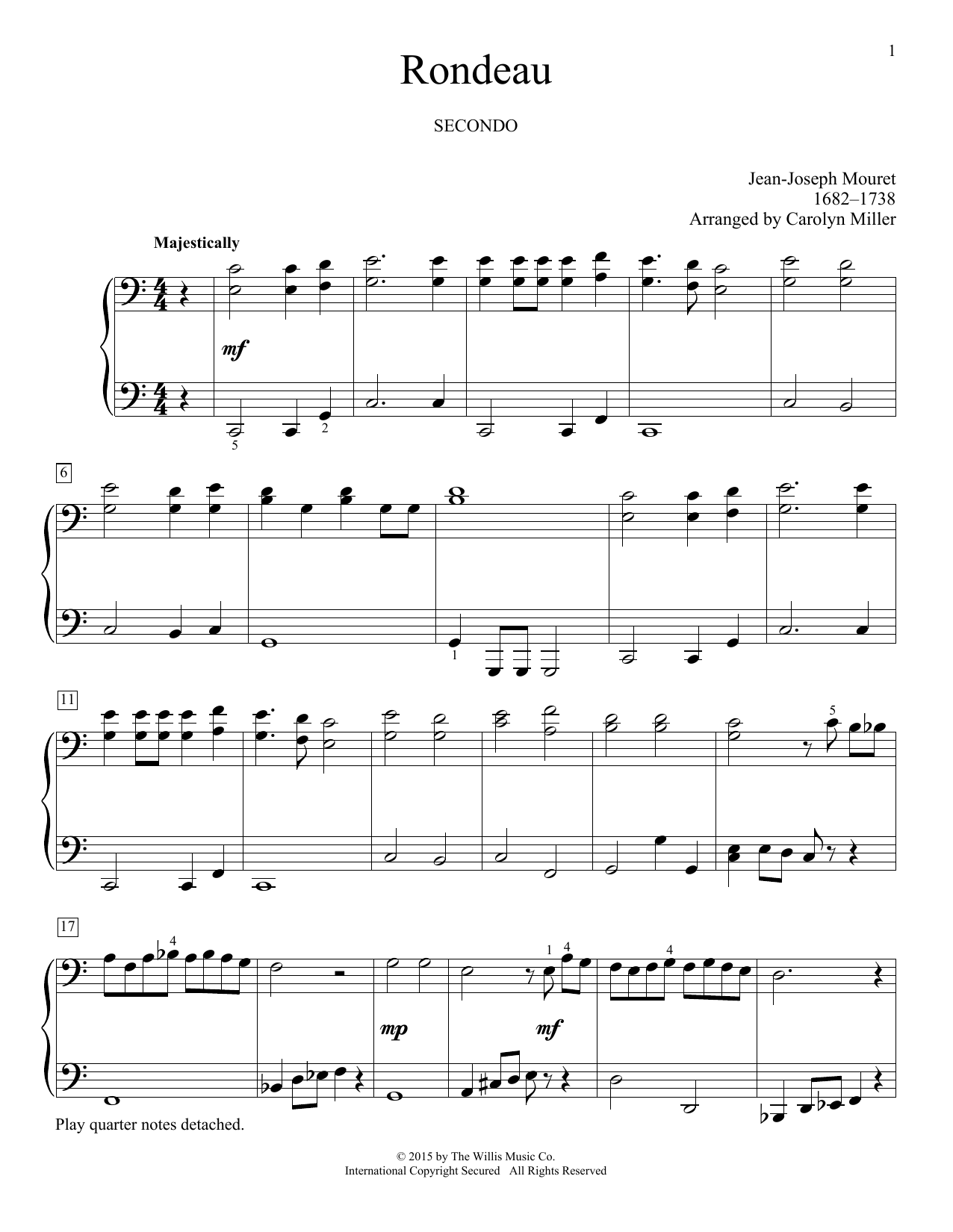 Carolyn Miller Rondeau sheet music notes and chords arranged for Piano Duet