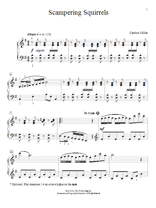 Carolyn Miller Scampering Squirrels sheet music notes and chords arranged for Educational Piano