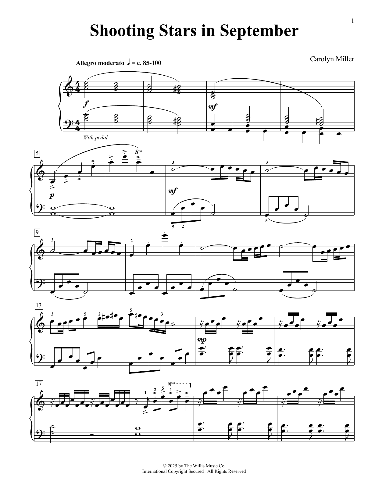 Carolyn Miller Shooting Stars In September sheet music notes and chords arranged for Educational Piano