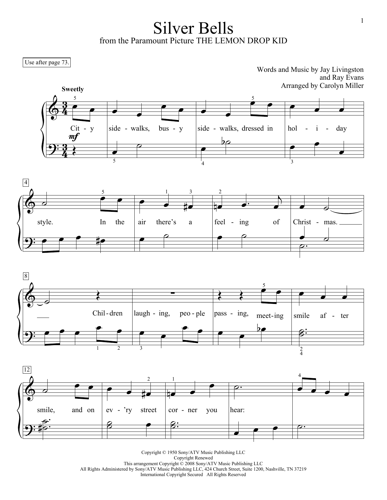 Carolyn Miller Silver Bells sheet music notes and chords arranged for Educational Piano