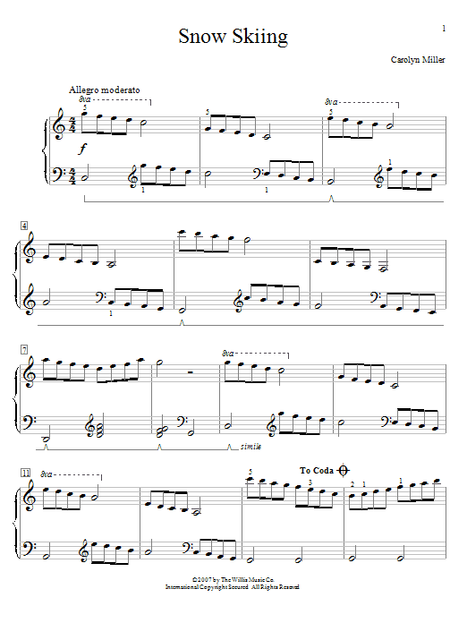 Carolyn Miller Snow Skiing sheet music notes and chords arranged for Educational Piano