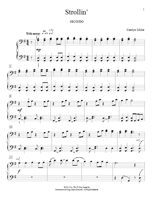 Carolyn Miller Strollin' sheet music notes and chords arranged for Piano Duet