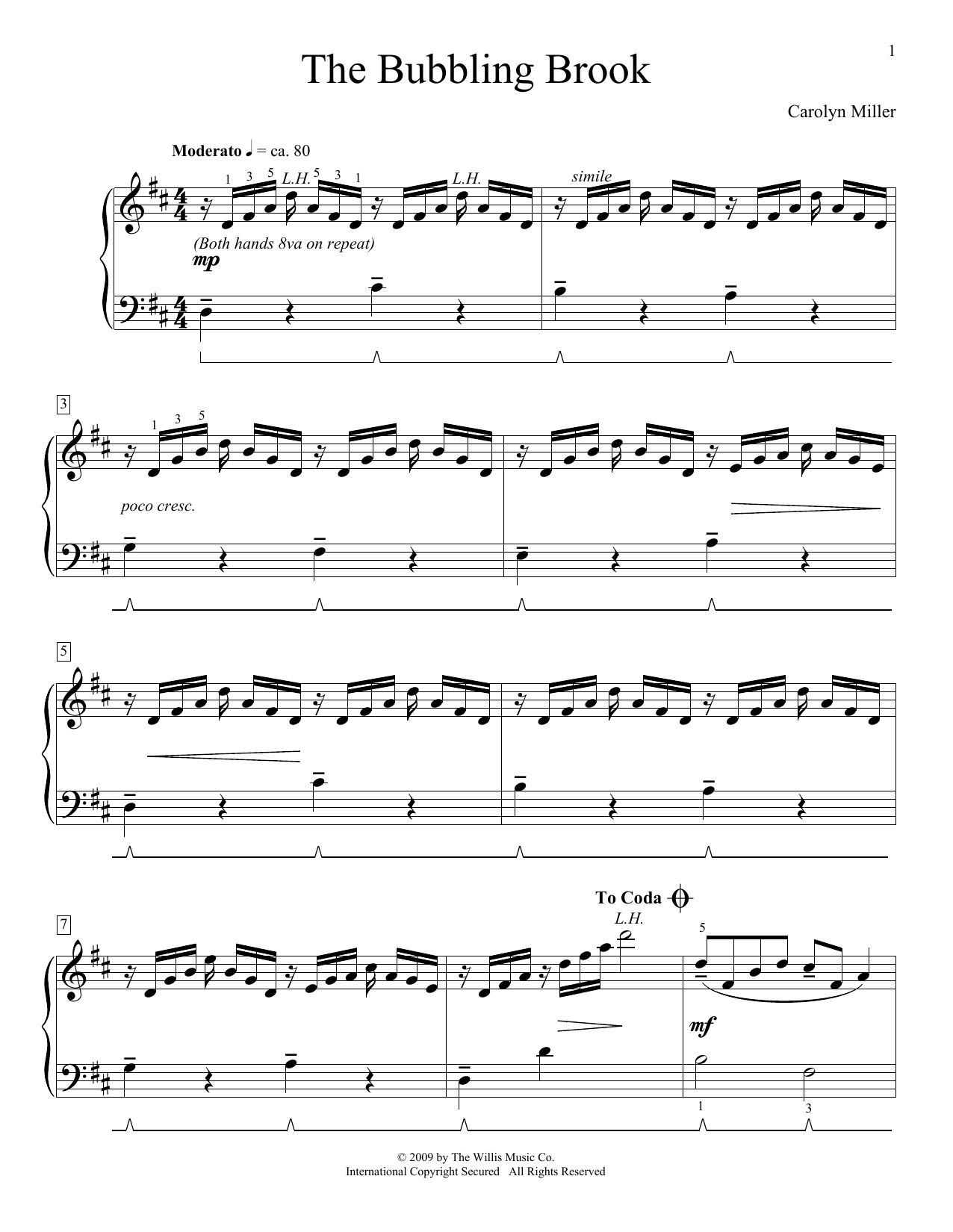 Carolyn Miller The Bubbling Brook sheet music notes and chords arranged for Educational Piano