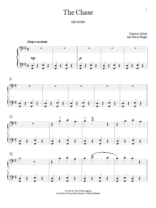 Carolyn Miller The Chase sheet music notes and chords arranged for Piano Duet