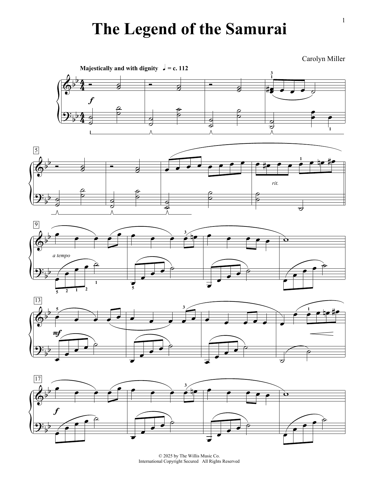 Carolyn Miller The Legend Of The Samurai sheet music notes and chords arranged for Educational Piano