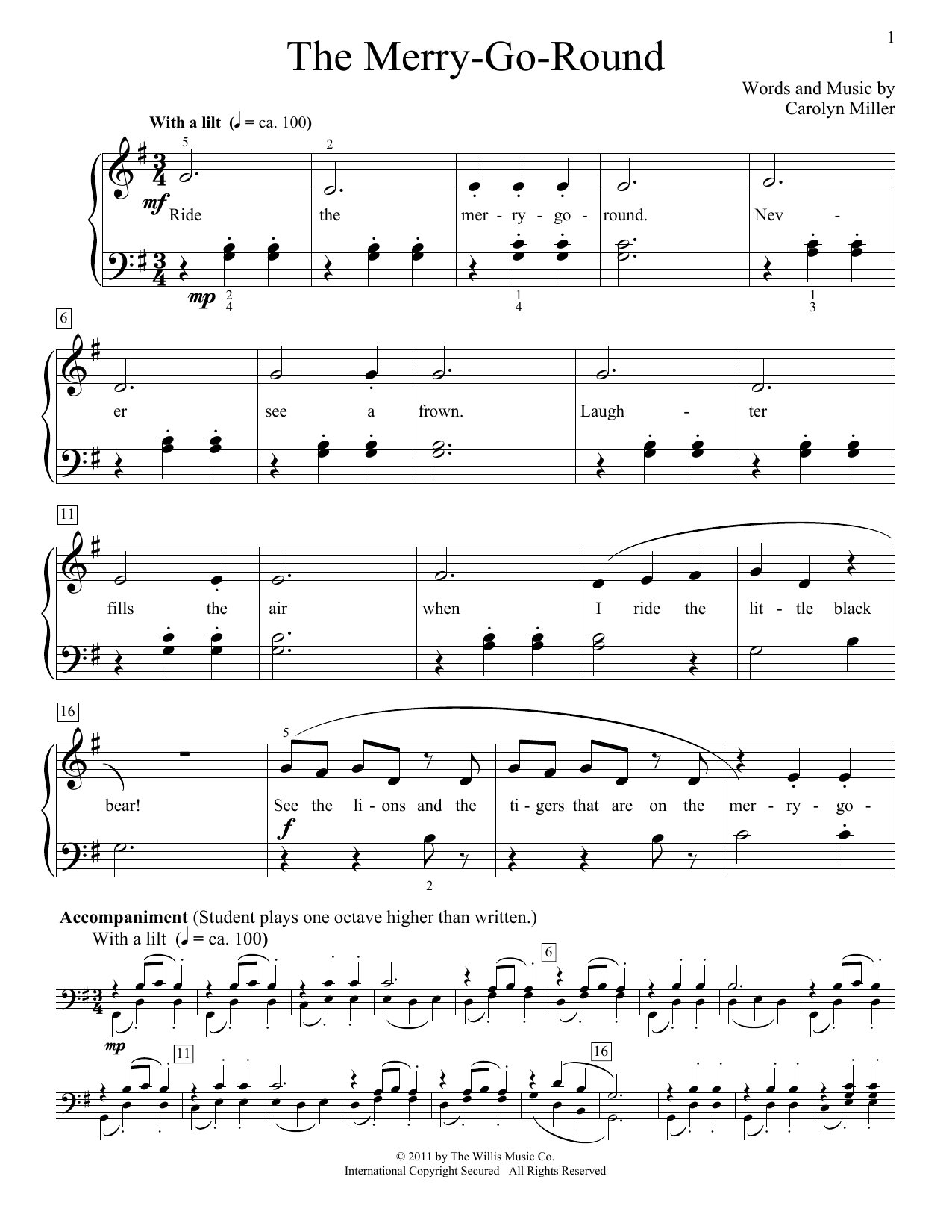 Carolyn Miller The Merry-Go-Round sheet music notes and chords arranged for Educational Piano