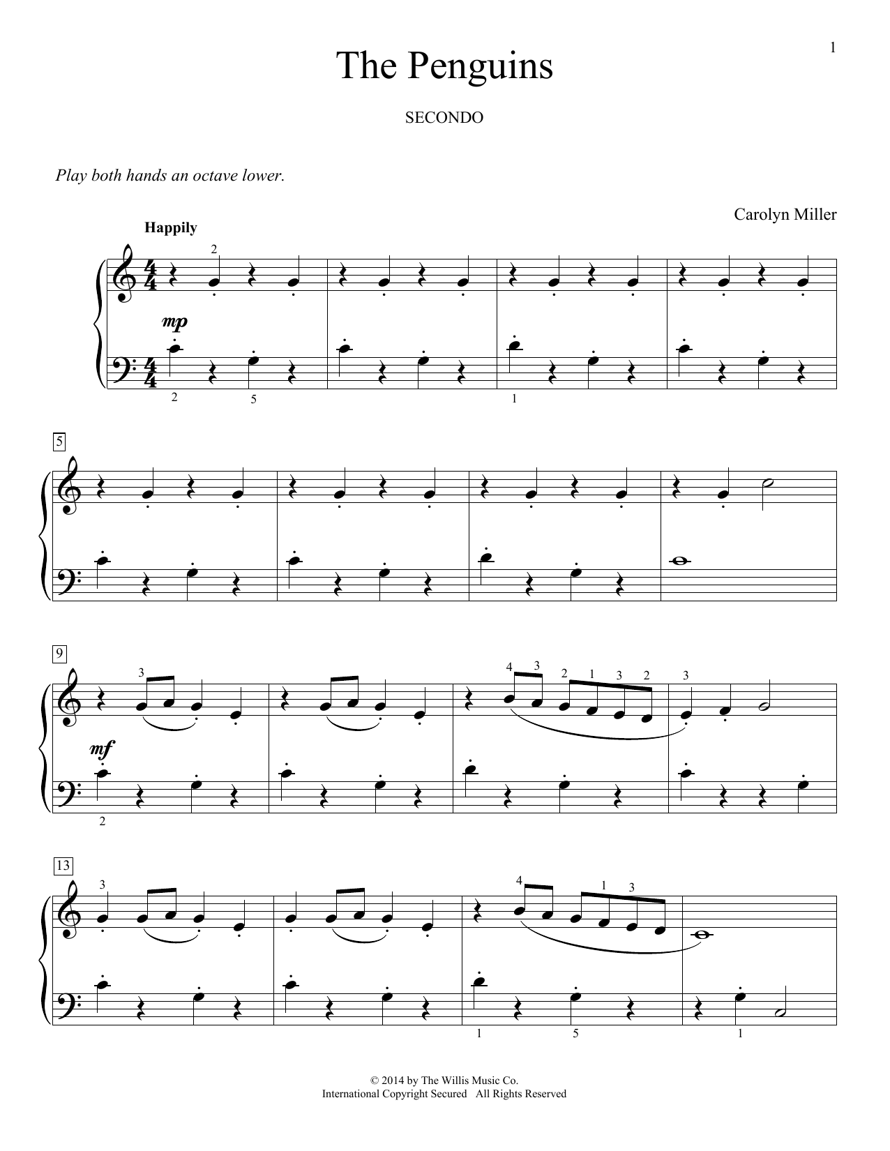 Carolyn Miller The Penguins sheet music notes and chords arranged for Piano Duet