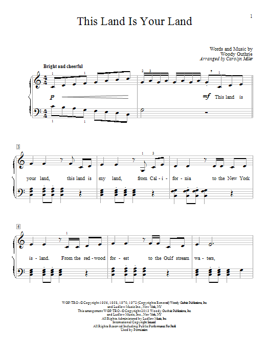 Carolyn Miller This Land Is Your Land sheet music notes and chords arranged for Educational Piano