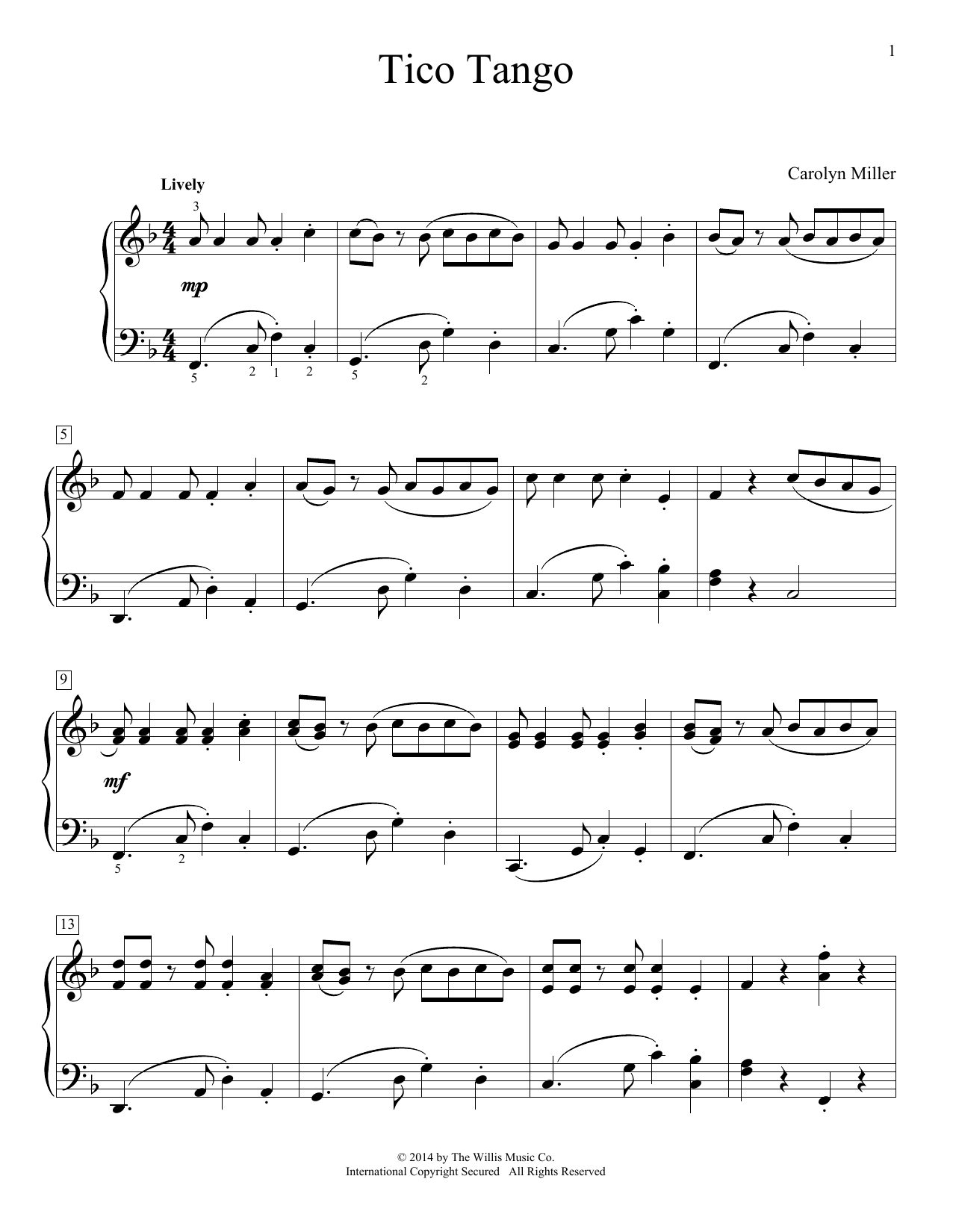 Carolyn Miller Tico Tango sheet music notes and chords arranged for Educational Piano