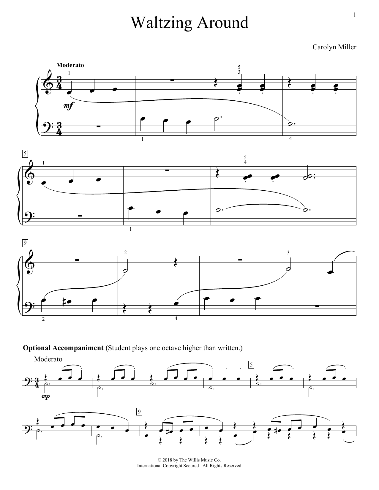 Carolyn Miller Waltzing Around sheet music notes and chords arranged for Educational Piano