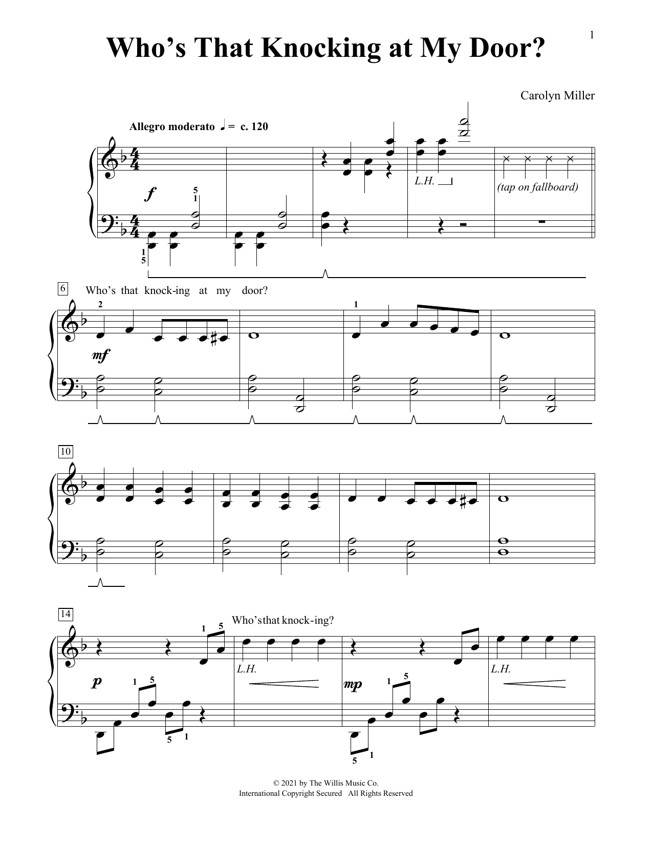 Carolyn Miller Who's That Knocking At My Door? sheet music notes and chords arranged for Educational Piano