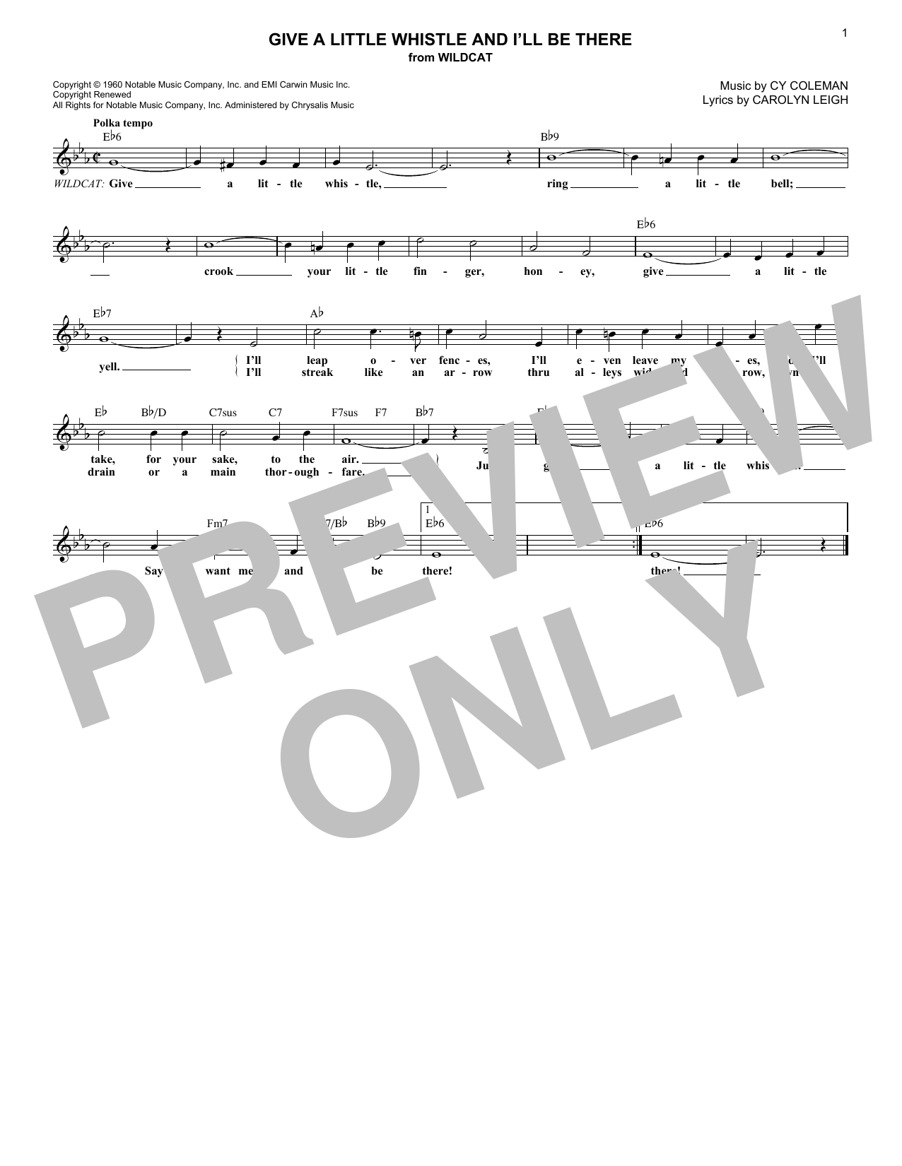Carolyn Leigh Give A Little Whistle And I'll Be There sheet music notes and chords. Download Printable PDF.