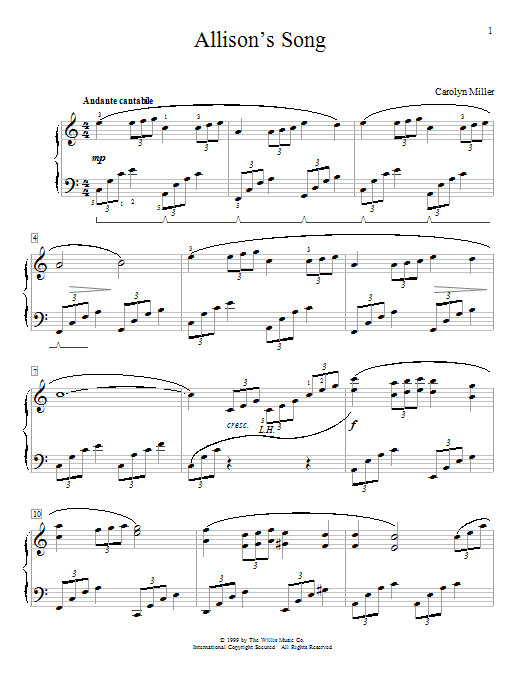 Carolyn Miller Allison's Song sheet music notes and chords arranged for Educational Piano