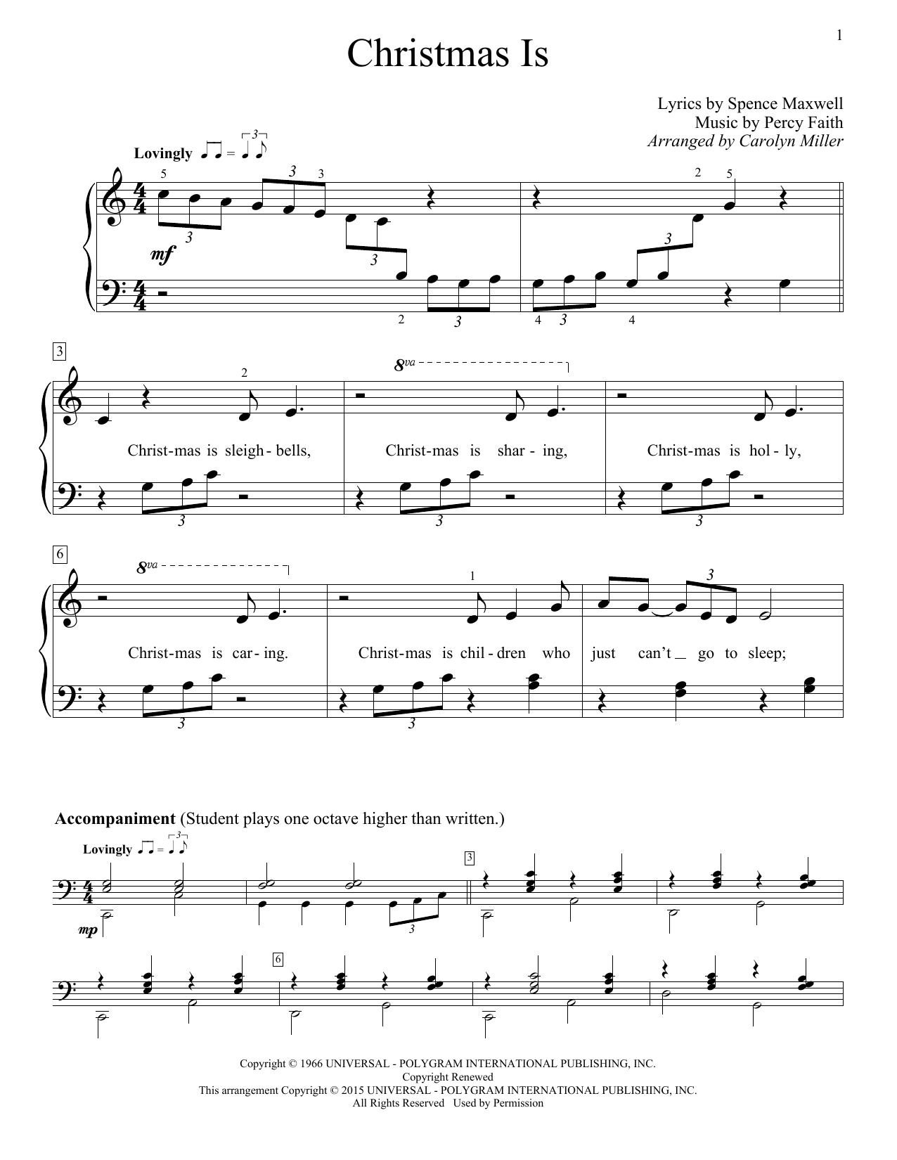 Carolyn Miller Christmas Is sheet music notes and chords arranged for Educational Piano