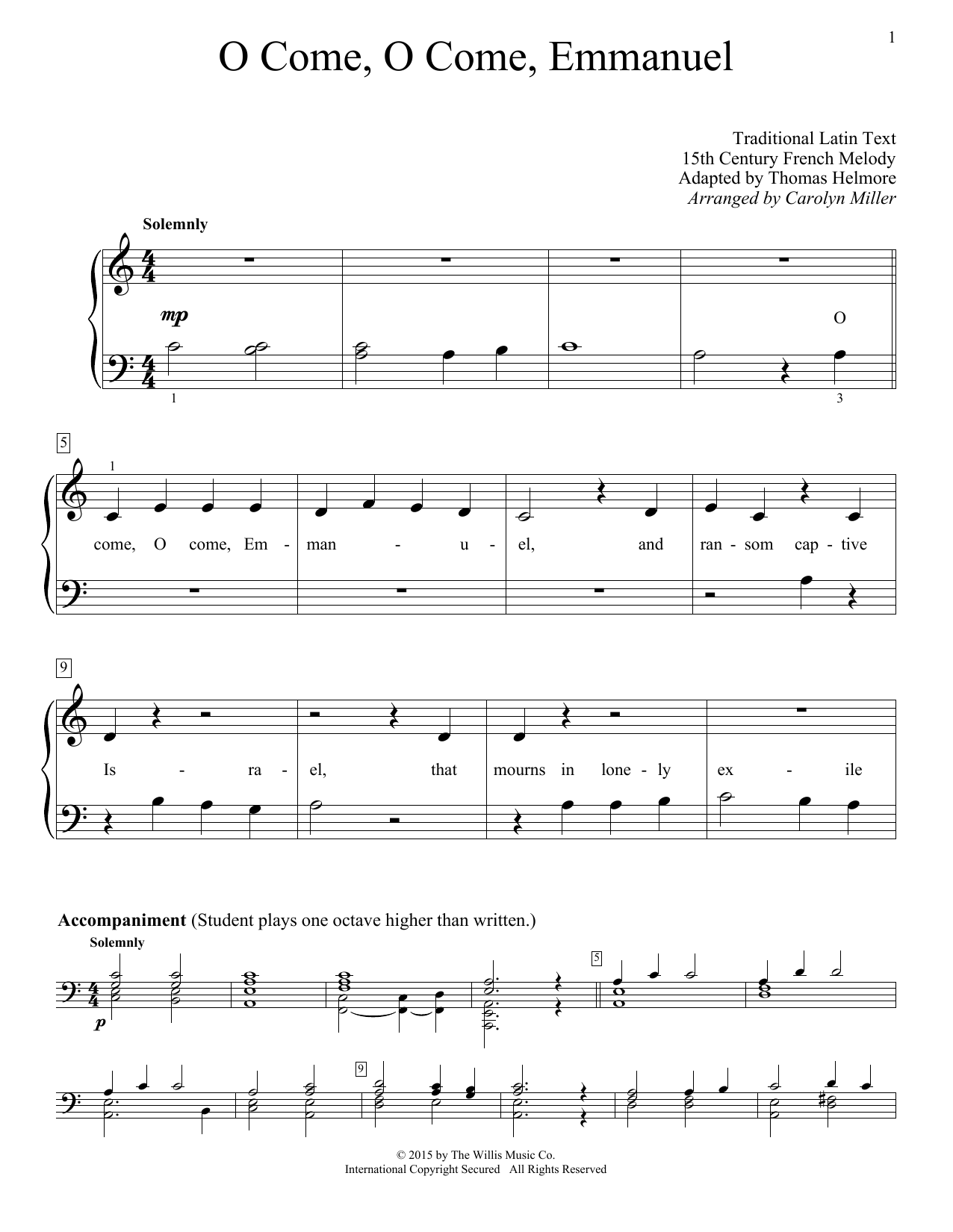 Carolyn Miller O Come, O Come, Emmanuel sheet music notes and chords arranged for Educational Piano