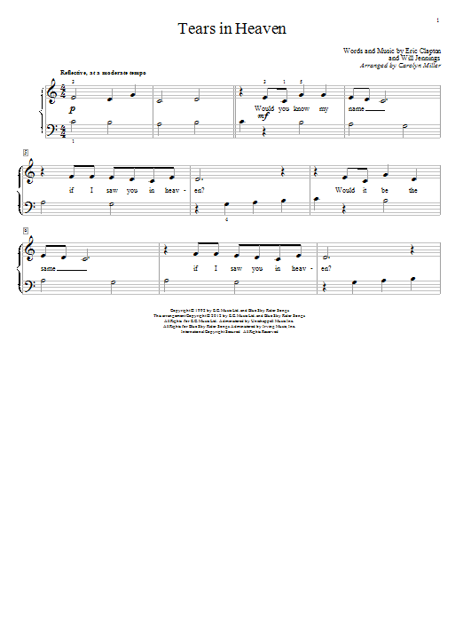 Carolyn Miller Tears In Heaven sheet music notes and chords arranged for Educational Piano