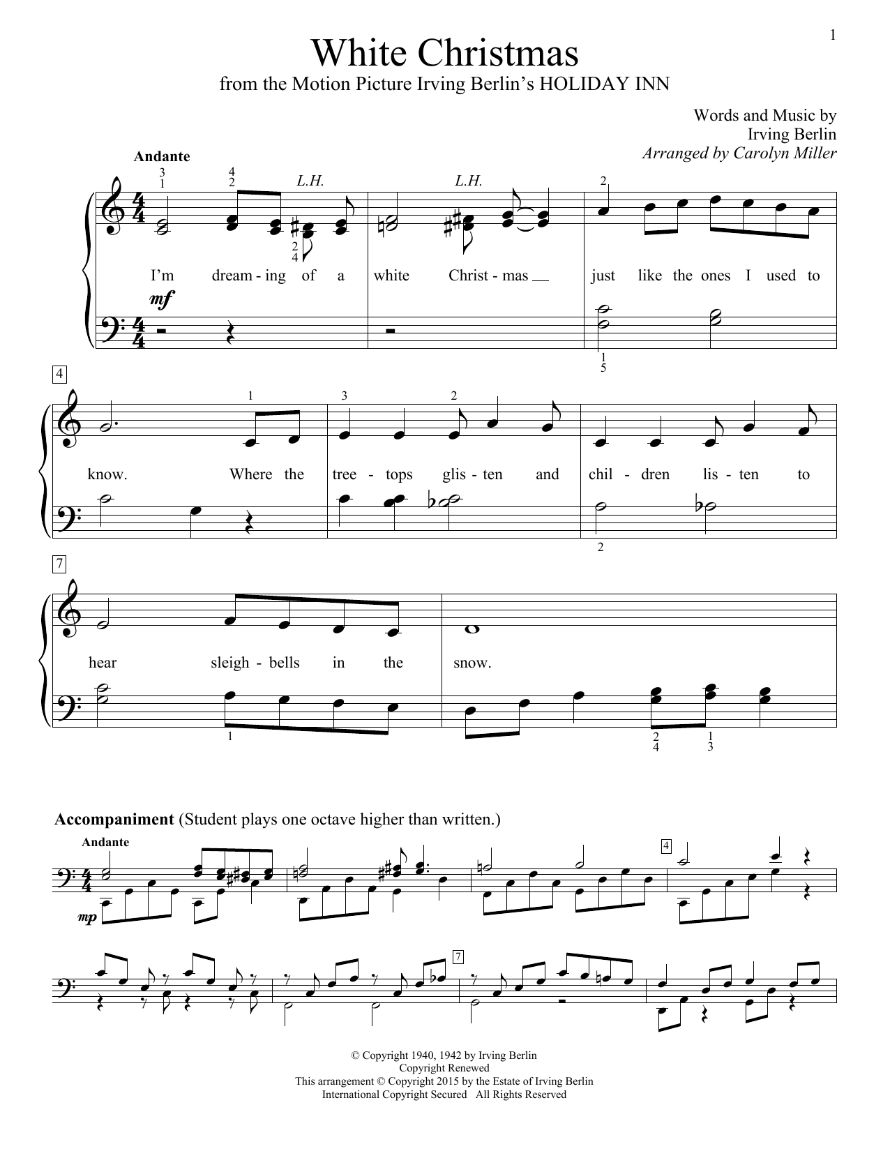 Carolyn Miller White Christmas sheet music notes and chords arranged for Educational Piano