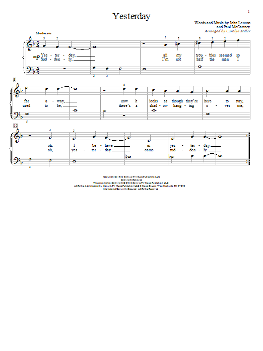 Carolyn Miller Yesterday sheet music notes and chords arranged for Educational Piano