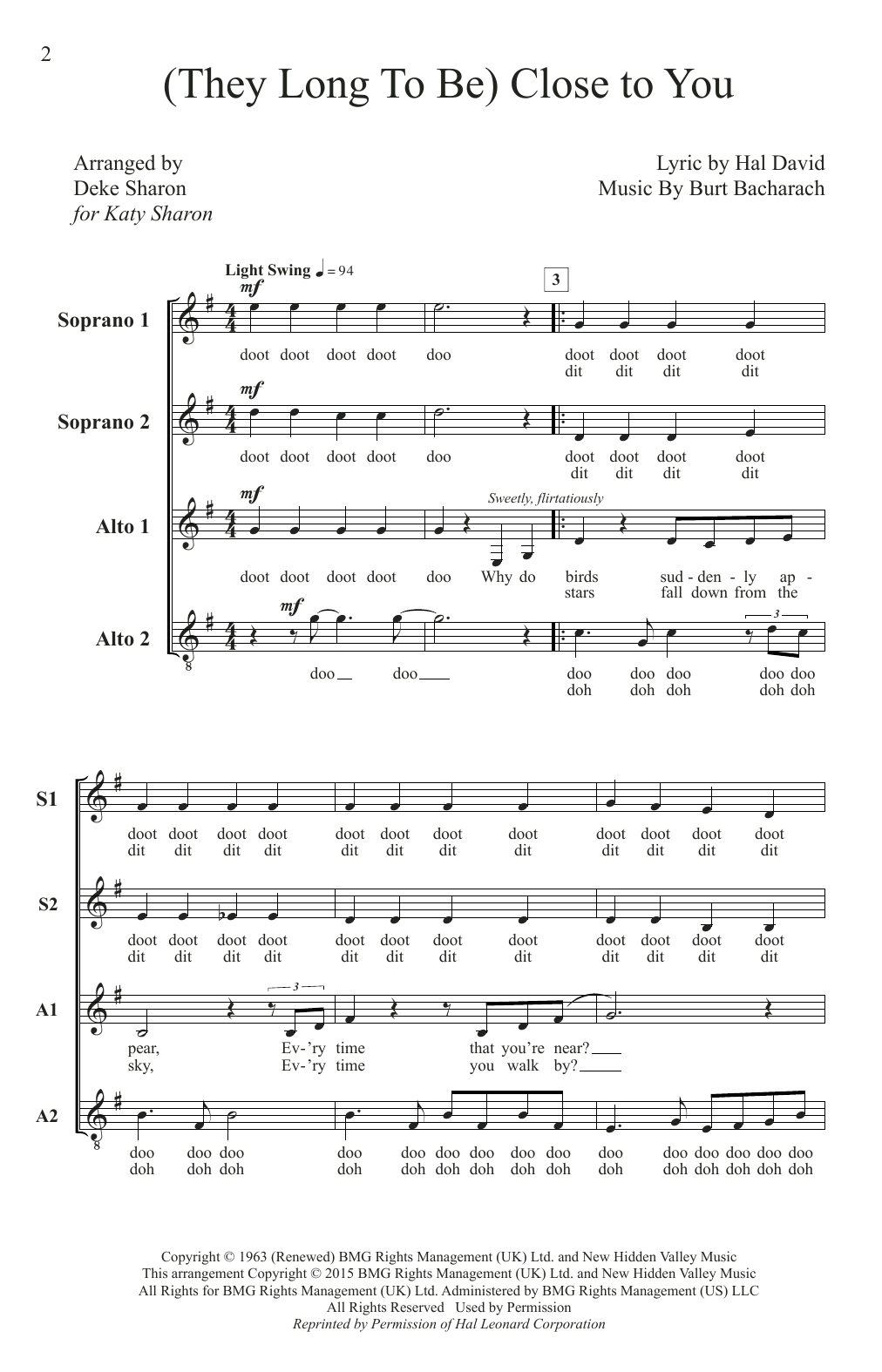 Carpenters (They Long To Be) Close To You (arr. Deke Sharon) sheet music notes and chords arranged for SSA Choir