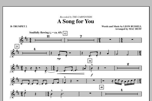 Carpenters A Song For You (arr. Mac Huff) - Bb Trumpet 2 sheet music notes and chords arranged for Choir Instrumental Pak