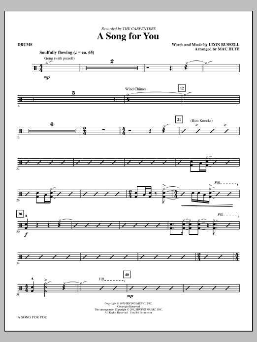 Carpenters A Song For You (arr. Mac Huff) - Drums sheet music notes and chords arranged for Choir Instrumental Pak