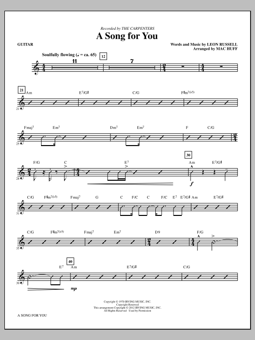 Carpenters A Song For You (arr. Mac Huff) - Guitar sheet music notes and chords arranged for Choir Instrumental Pak