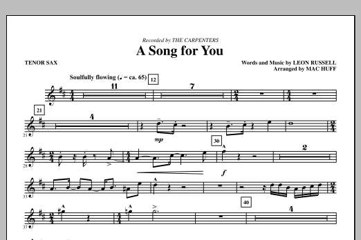 Carpenters A Song For You (arr. Mac Huff) - Tenor Saxophone sheet music notes and chords arranged for Choir Instrumental Pak