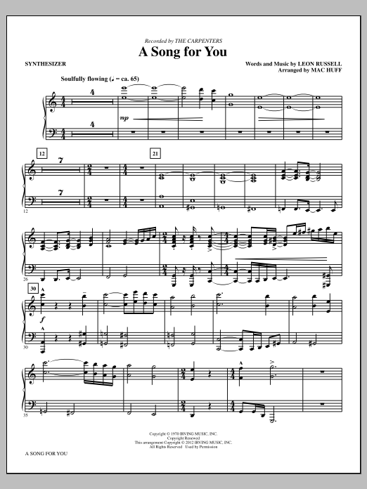 Carpenters A Song For You (arr. Mac Huff) - Synthesizer sheet music notes and chords arranged for Choir Instrumental Pak