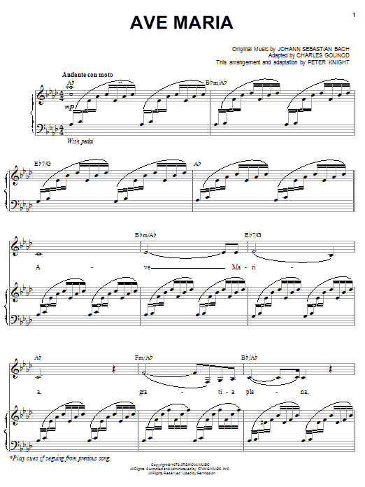 Carpenters Ave Maria sheet music notes and chords arranged for Piano, Vocal & Guitar Chords (Right-Hand Melody)