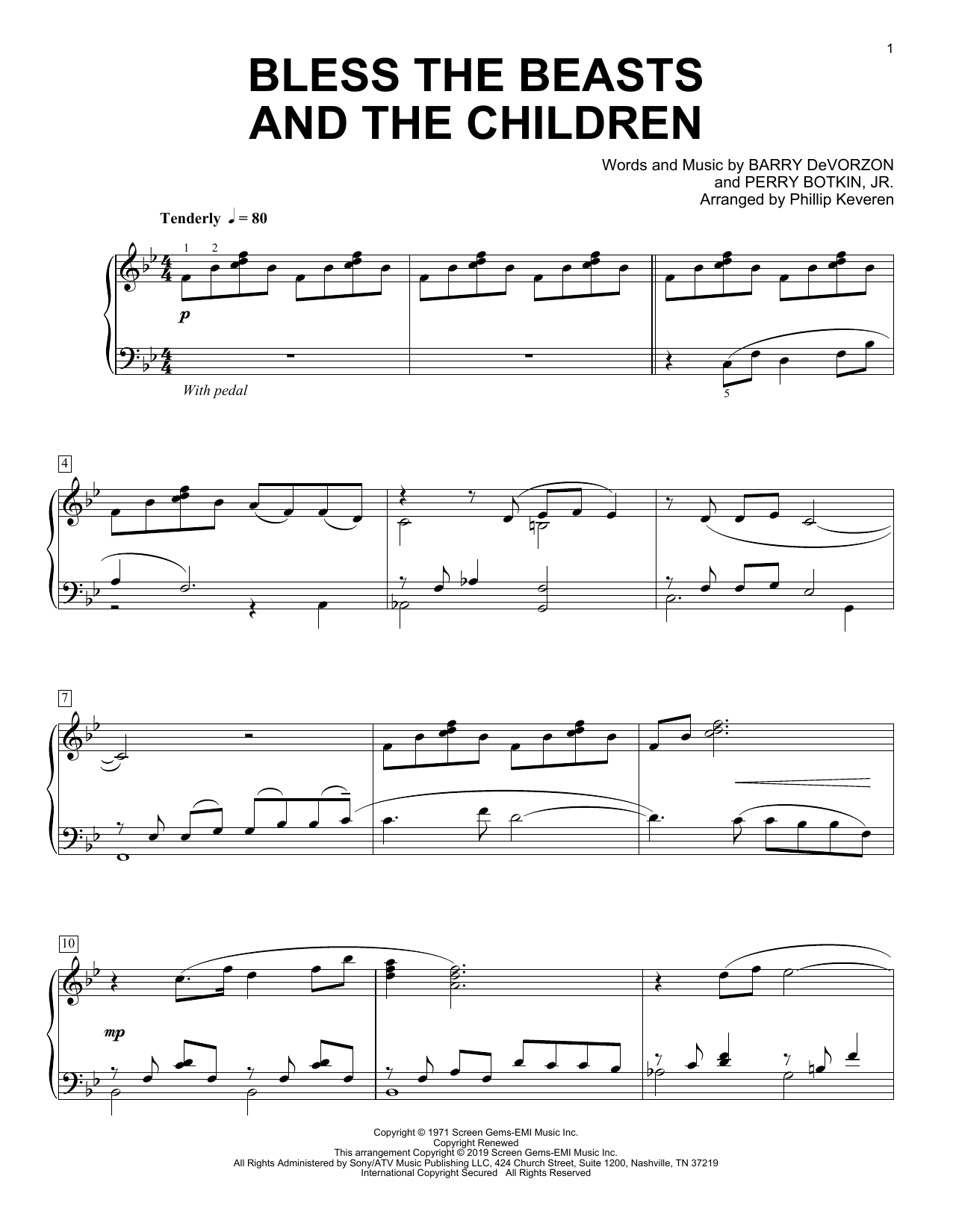Carpenters Bless The Beasts And Children (arr. Phillip Keveren) sheet music notes and chords arranged for Piano Solo