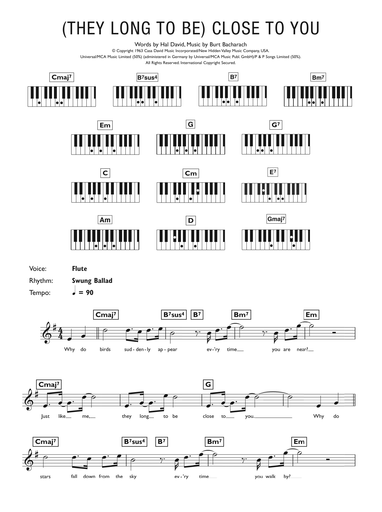 Carpenters Close To You (They Long To Be) sheet music notes and chords arranged for Piano Chords/Lyrics