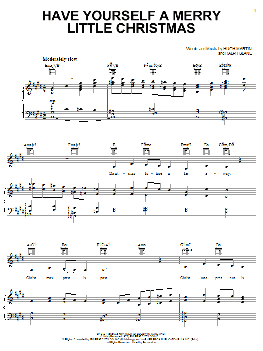 Carpenters Have Yourself A Merry Little Christmas sheet music notes and chords arranged for Piano, Vocal & Guitar Chords (Right-Hand Melody)