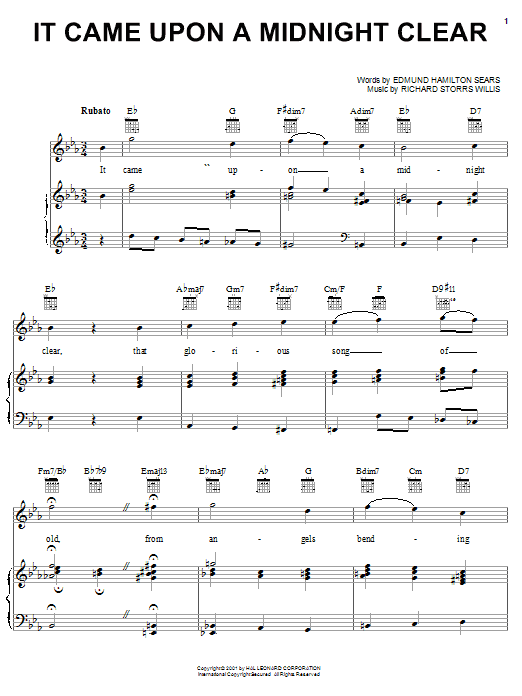 Carpenters It Came Upon The Midnight Clear sheet music notes and chords arranged for Piano, Vocal & Guitar Chords (Right-Hand Melody)