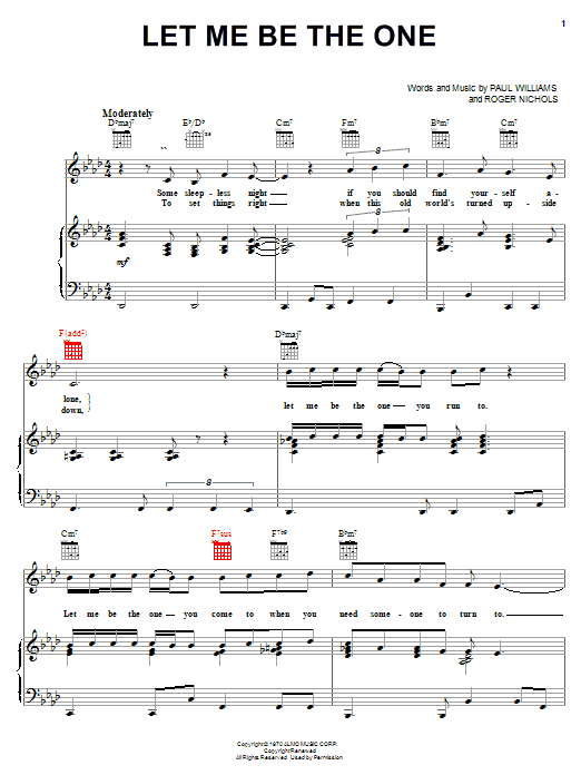 Carpenters Let Me Be The One sheet music notes and chords arranged for Piano, Vocal & Guitar Chords (Right-Hand Melody)