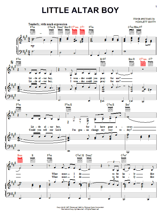 Carpenters Little Altar Boy sheet music notes and chords arranged for Piano, Vocal & Guitar Chords (Right-Hand Melody)