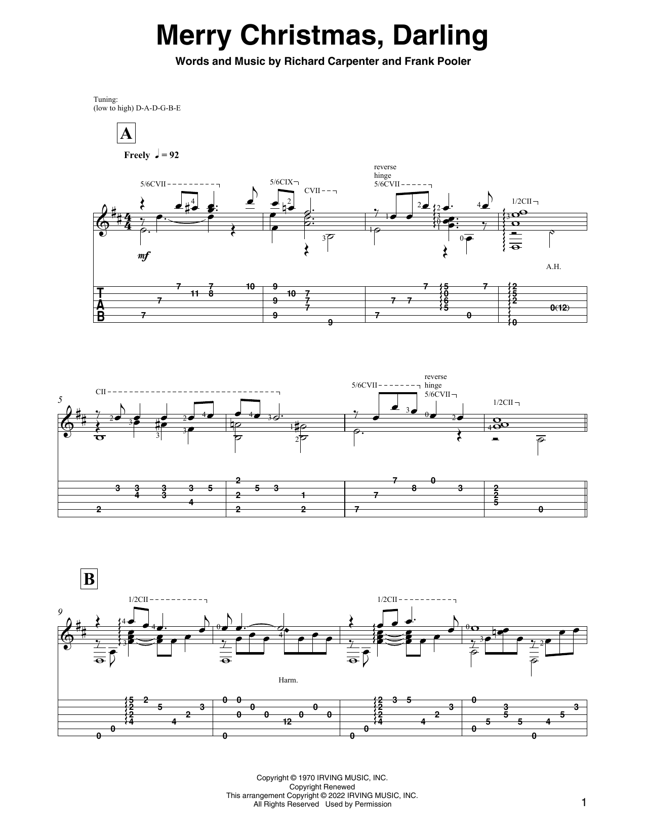 Carpenters Merry Christmas, Darling (arr. David Jaggs) sheet music notes and chords arranged for Solo Guitar