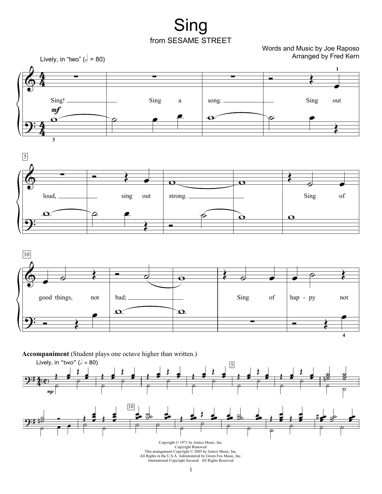 Carpenters Sing (from Sesame Street) (arr. Fred Kern) sheet music notes and chords arranged for Educational Piano