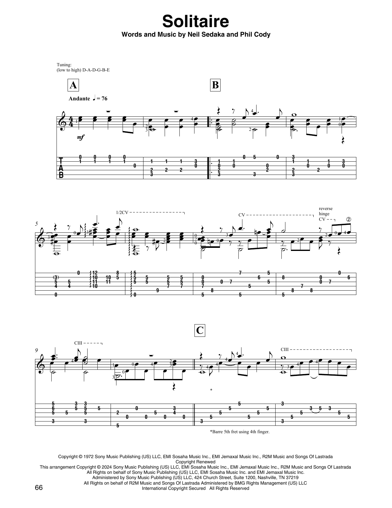 Carpenters Solitaire (arr. David Jaggs) sheet music notes and chords arranged for Solo Guitar