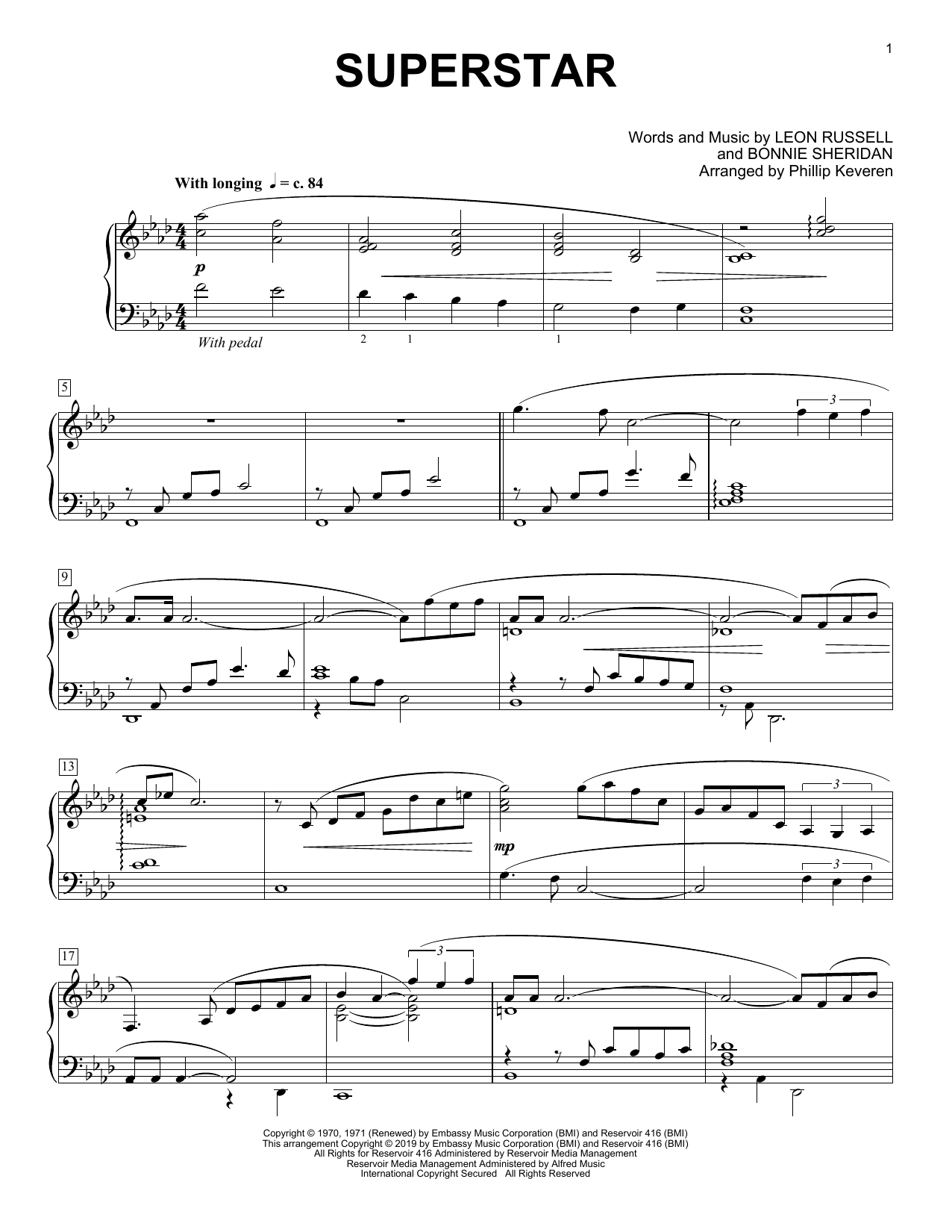 Carpenters Superstar (arr. Phillip Keveren) sheet music notes and chords arranged for Piano Solo