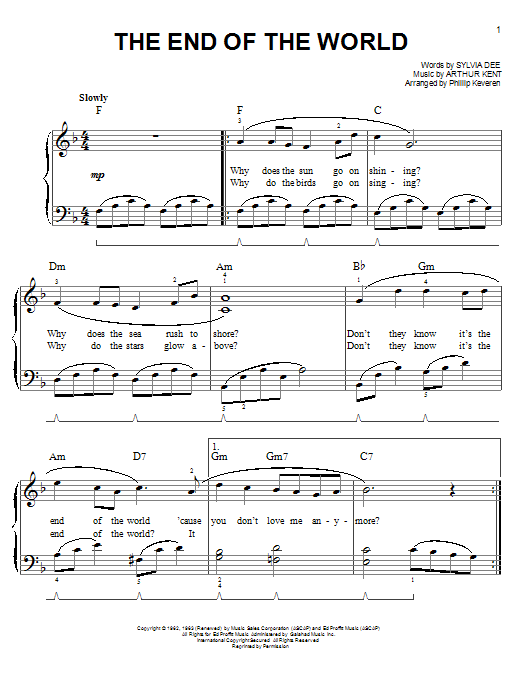 Carpenters The End Of The World (arr. Phillip Keveren) sheet music notes and chords arranged for Easy Piano
