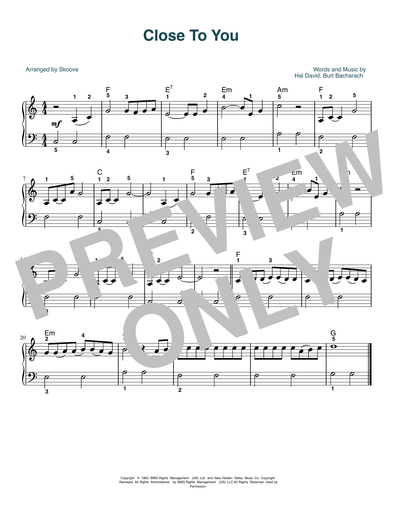 Carpenters (They Long To Be) Close To You (arr. Skoove) sheet music notes and chords arranged for Beginner Piano (Abridged)