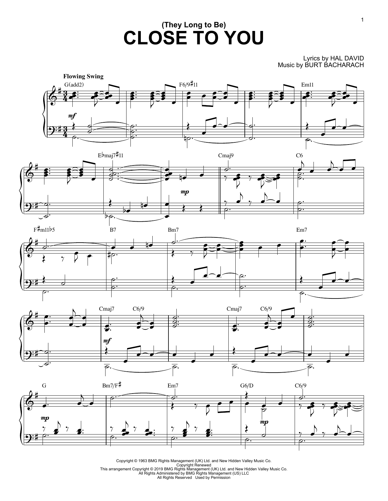 Carpenters (They Long To Be) Close To You [Jazz version] sheet music notes and chords arranged for Piano Solo
