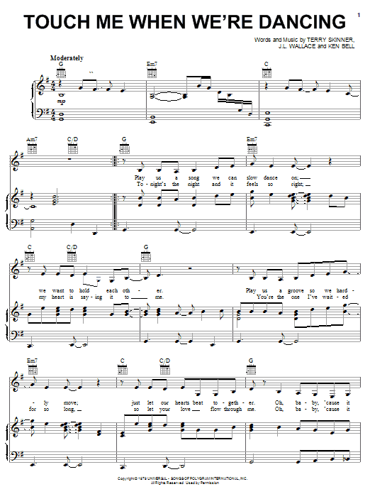 Carpenters Touch Me When We're Dancing sheet music notes and chords arranged for Piano, Vocal & Guitar Chords (Right-Hand Melody)